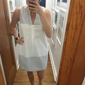 Madewell White and Light Blue Striped Sleeveless Mini Dress